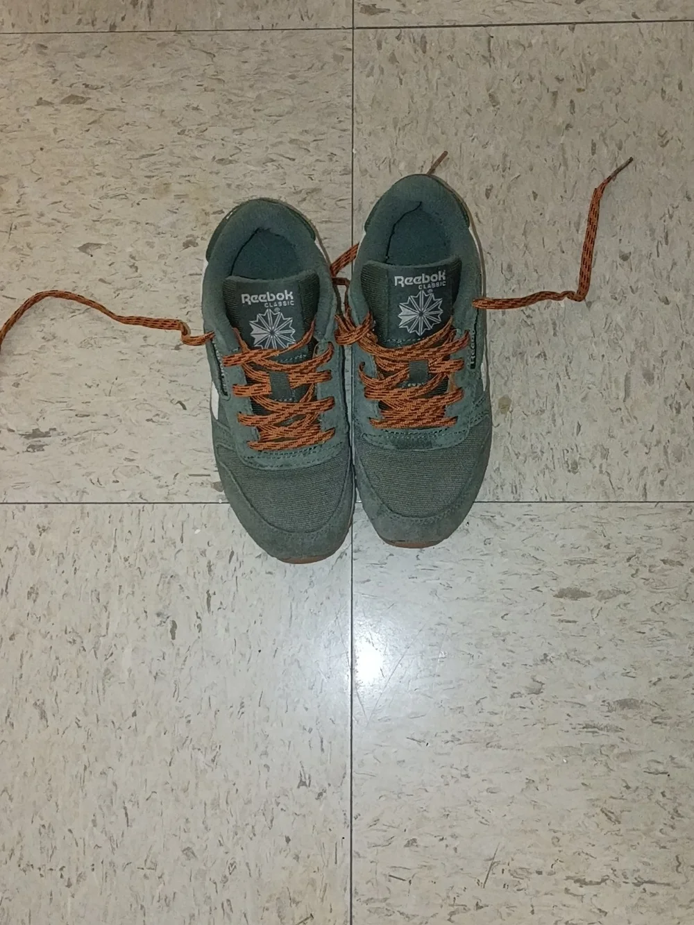 Reebok Kids Olive Green Sneakers with Orange Laces